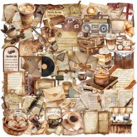 Scrapbooking vintage kávové samolepky - 50 kusů