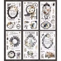 Scrapbooking Vintage kvetinové samolepky - Šedé, 6 kusov