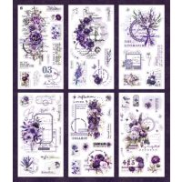 Scrapbooking Vintage kvetinové samolepky - Fialové, 6 kusov