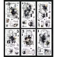 Scrapbooking Vintage kvetinové samolepky - Čierne, 6 kusov