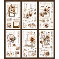 Scrapbooking Vintage kvetinové samolepky - Hnedé, 6 kusov