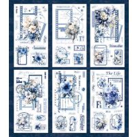 Scrapbooking Vintage kvetinové samolepky - Modré, 6 kusov