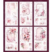Scrapbooking Vintage kvetinové samolepky - Ružové, 6 kusov