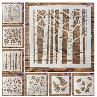 Scrapbooking sada šablón na kreslenie - Vzor stromov a listov, 8 kusov