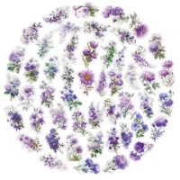 Scrapbooking samolepky - Fialové kvety, 50 kusov