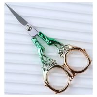 Scrapbooking kovové nůžky s fénixem - Zelené s ružovým zlatom