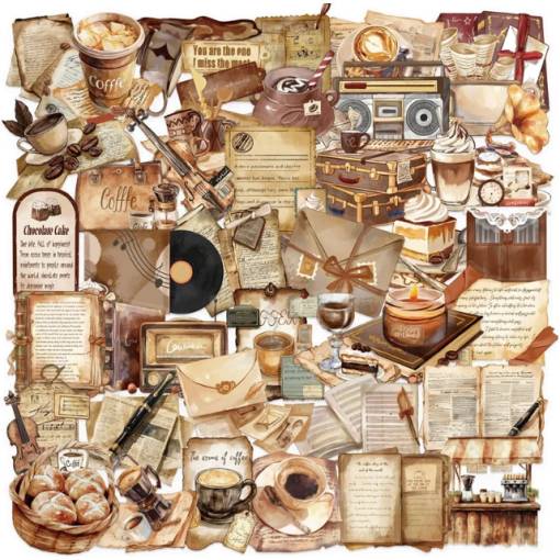 Foto - Scrapbooking vintage kávové samolepky - 50 kusů