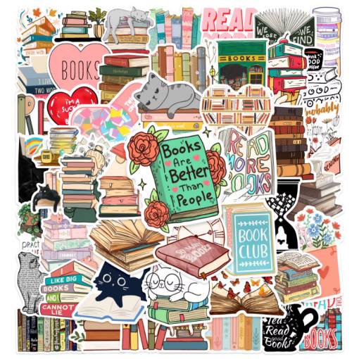 Foto - Scrapbooking samolepky - Knihy a mačky, 50 kusov