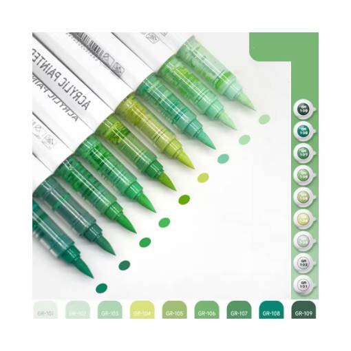 Foto - Scrapbooking akrylové štetcové fixy - Green series, 9 kusov