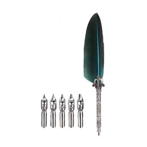 Foto - Scrapbooking sada písacieho brka a náhradných hrotov - Tmavo zelené