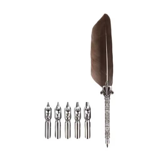 Foto - Scrapbooking sada písacieho brka a náhradných hrotov - Tmavo šedé