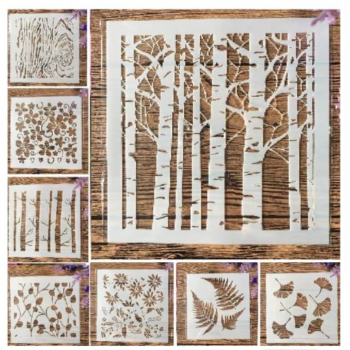 Foto - Scrapbooking sada šablón na kreslenie - Vzor stromov a listov, 8 kusov