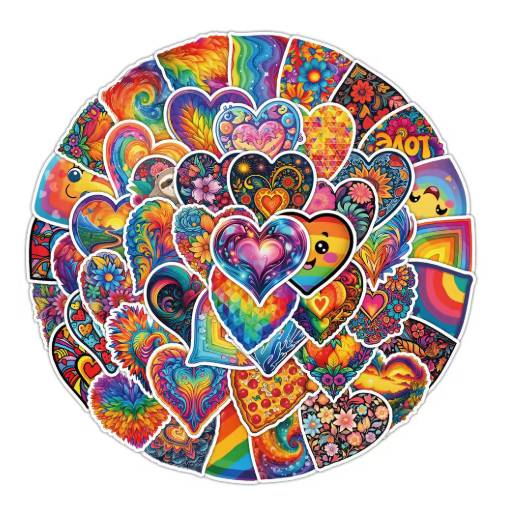 Foto - Scrapbooking samolepky - Dúhové srdiečka, 50 kusov