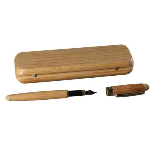 Foto - Scrapbooking bambusové plnicí pero s pouzdrem - Svetlá hnedá
