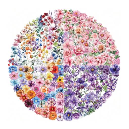 Foto - Scrapbooking samolepky - Farebné kvety, 200 kusov