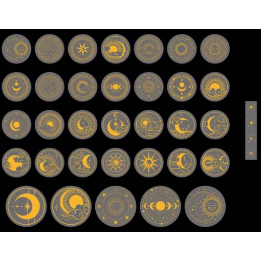 Foto - Scrapbooking samolepky - Zlaté vesmírne, 70 kusov